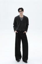 Layered Look V-Neck Wool Sweater