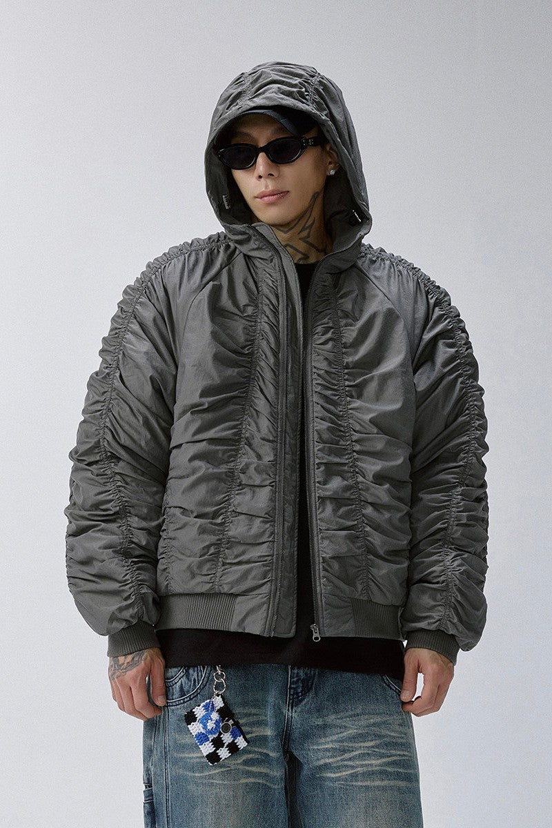 Wrinkled Bomber Puffer Jacket