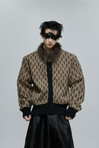 Sequin Knit Cardigan with Fur Collar - EU Only
