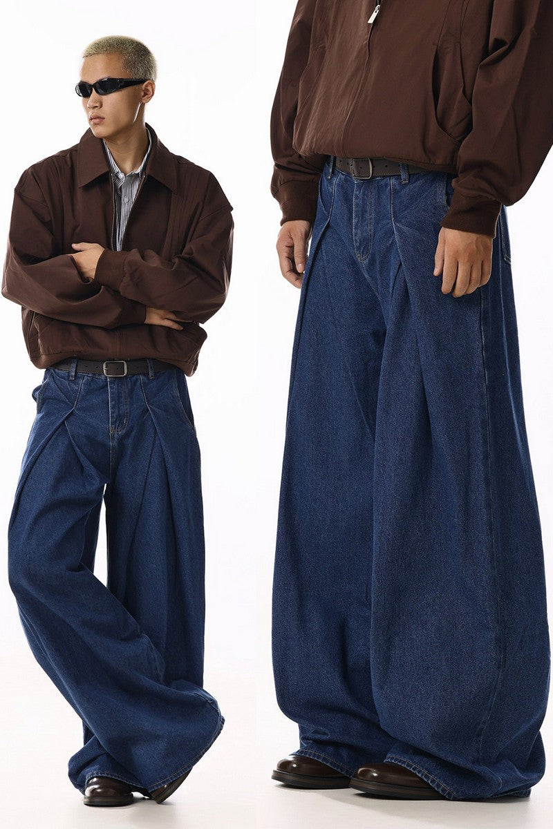 Vintage Pleated Wide Jeans