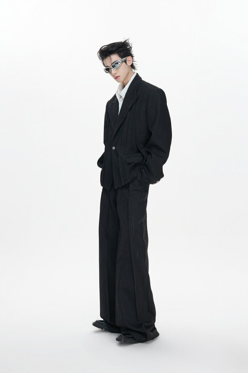 Pleated Double Breasted Suit Jacket