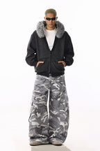 Striped Knit Zip Up Hoodie