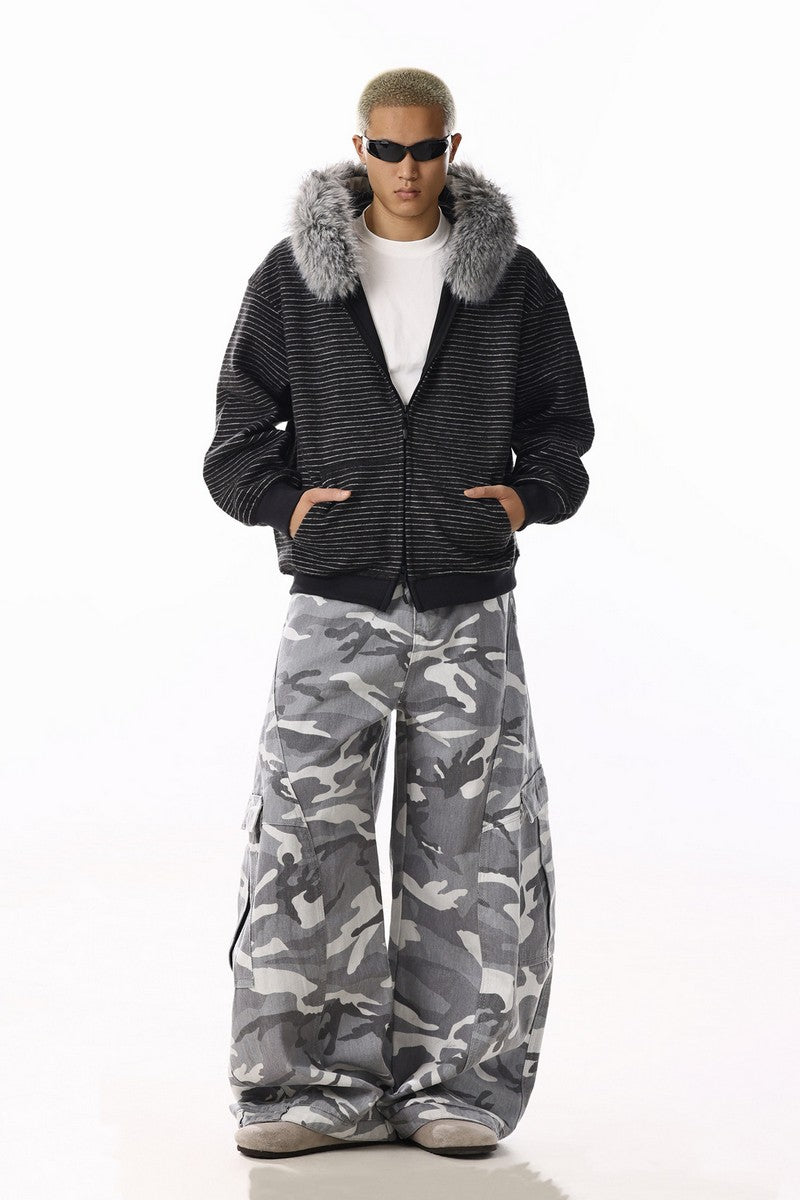 Striped Knit Zip Up Hoodie