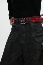 Metal Spine Buckle Leather Belt