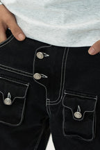 Washed Cargo Cotton Wide Leg Pants