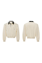 Pearl Sequin Colorblock Polo Sweatshirt
