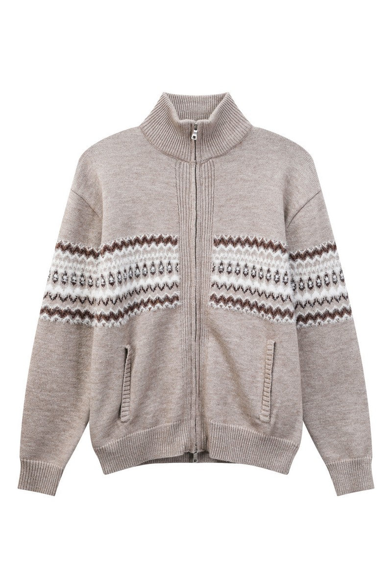 Heavyweight Fair Isle Knit Zip Cardigan