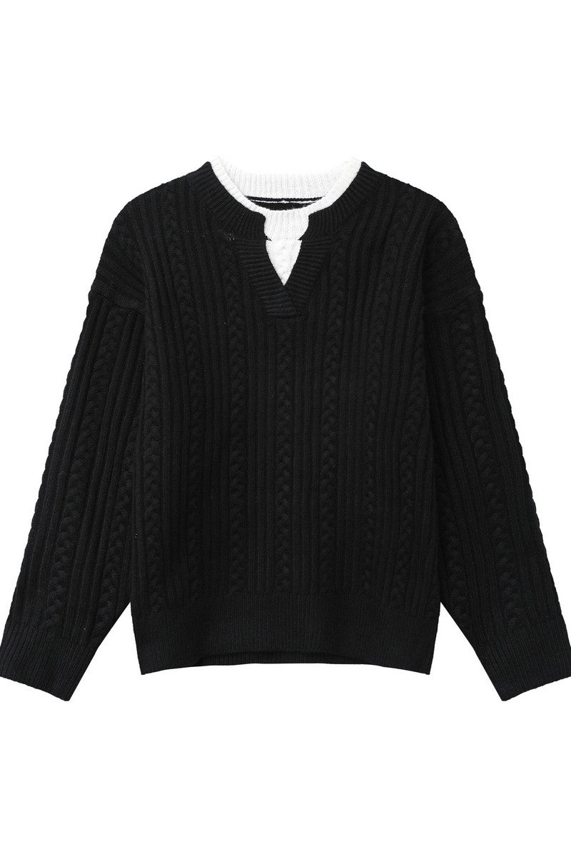 Layered Look Cable Knit Sweater