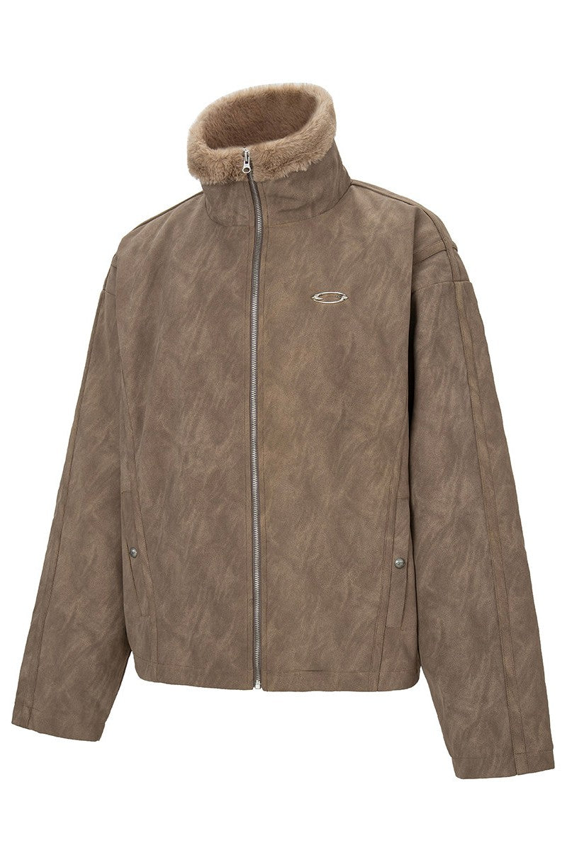 Distressed Suede Sherpa Jacket