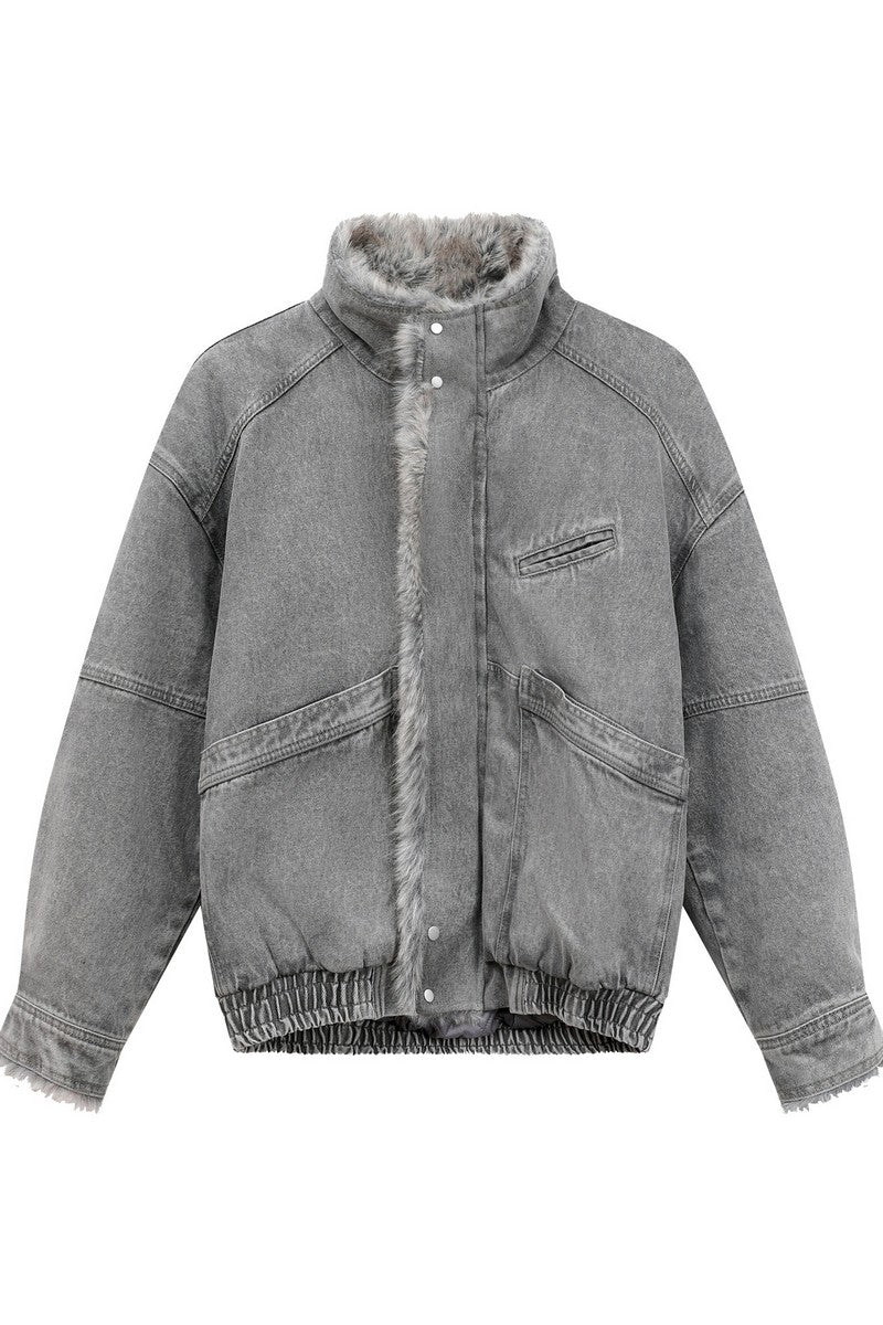 Faux Fur Collar Denim Jacket