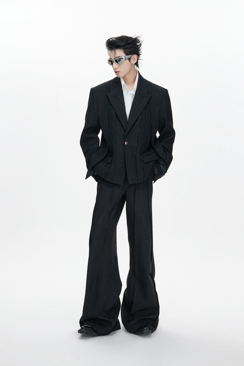 Pleated Double Breasted Suit Jacket