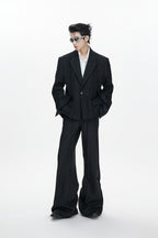 Pleated Double Breasted Suit Jacket