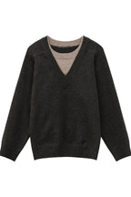 Layered Look V-Neck Wool Sweater