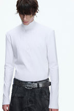 Embroidered Spine Mock Neck Tee