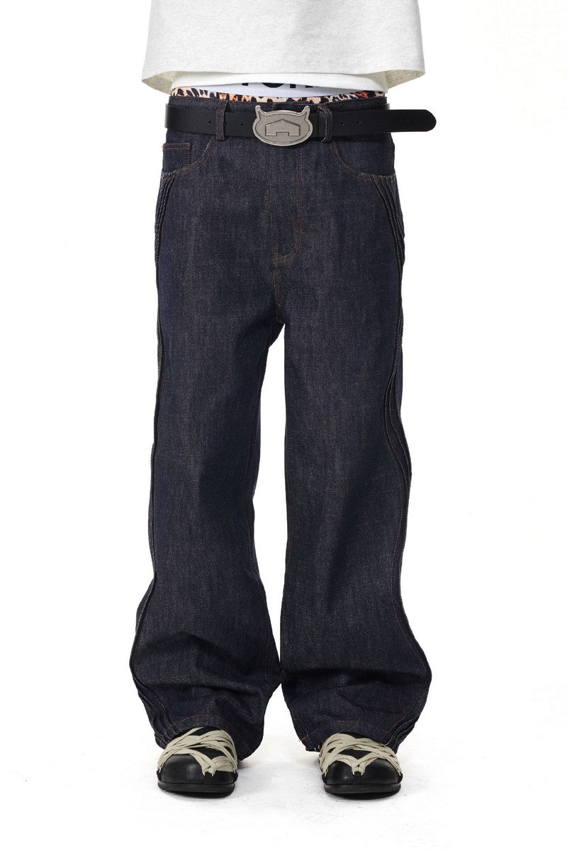 Twisted Seam Raw Denim Jeans