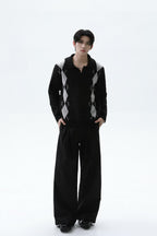 Argyle Contrast Polo Knit Sweater