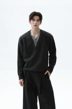 Layered Look Wool V Neck Sweater