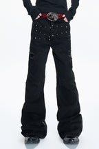 Distressed Studded Curved Jeans