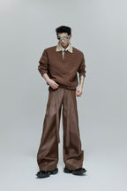 Glossy Pleated Straight Leg Trousers - EU Only