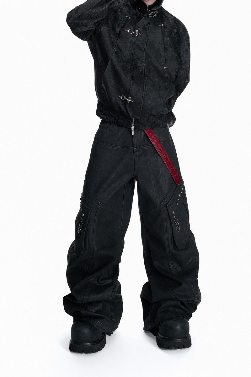 Waxed Multi Pocket Cargo Jeans