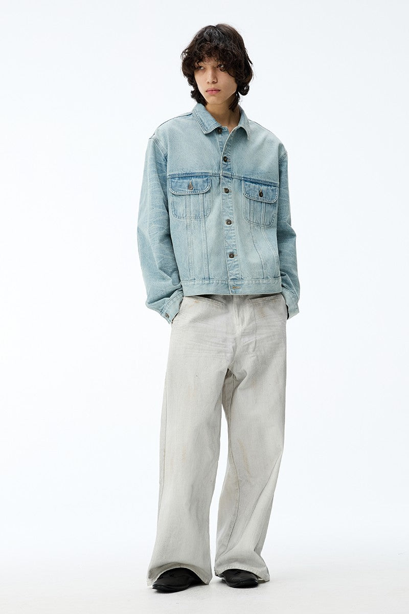 Dirty Wash Pleated White Jeans