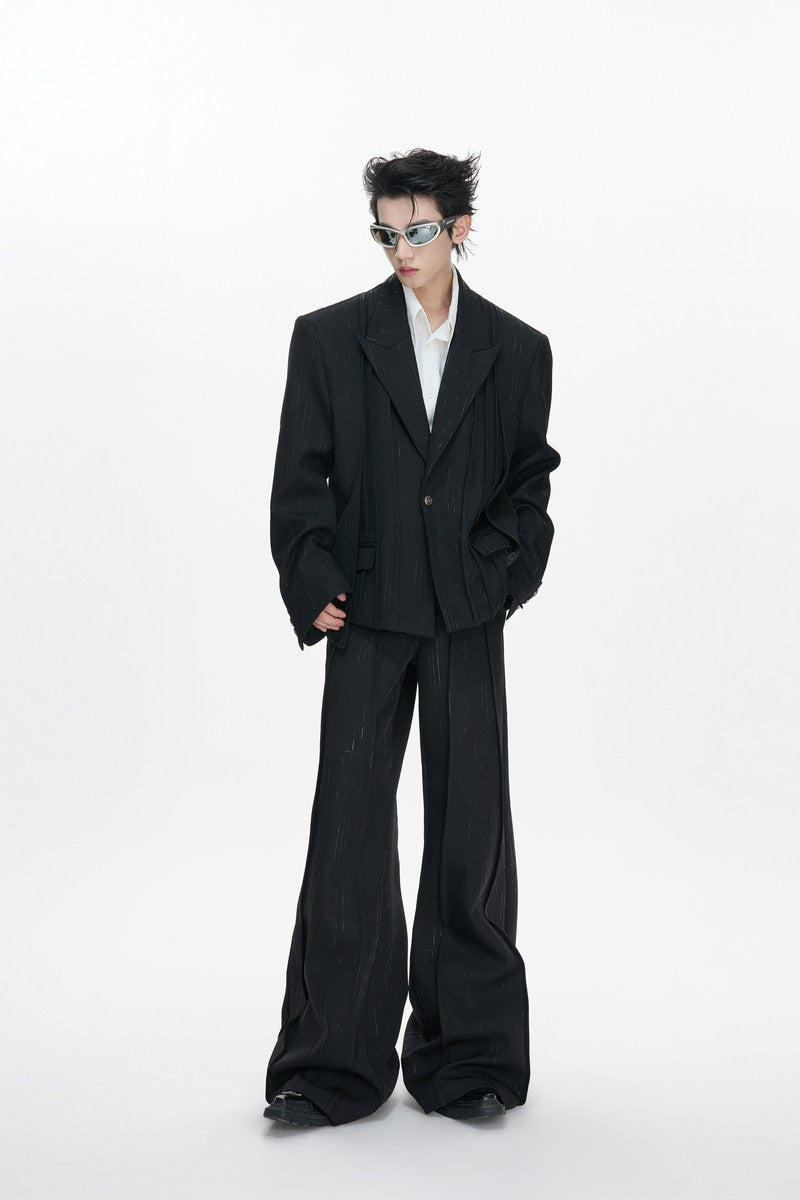 Pleated Double Breasted Suit Jacket