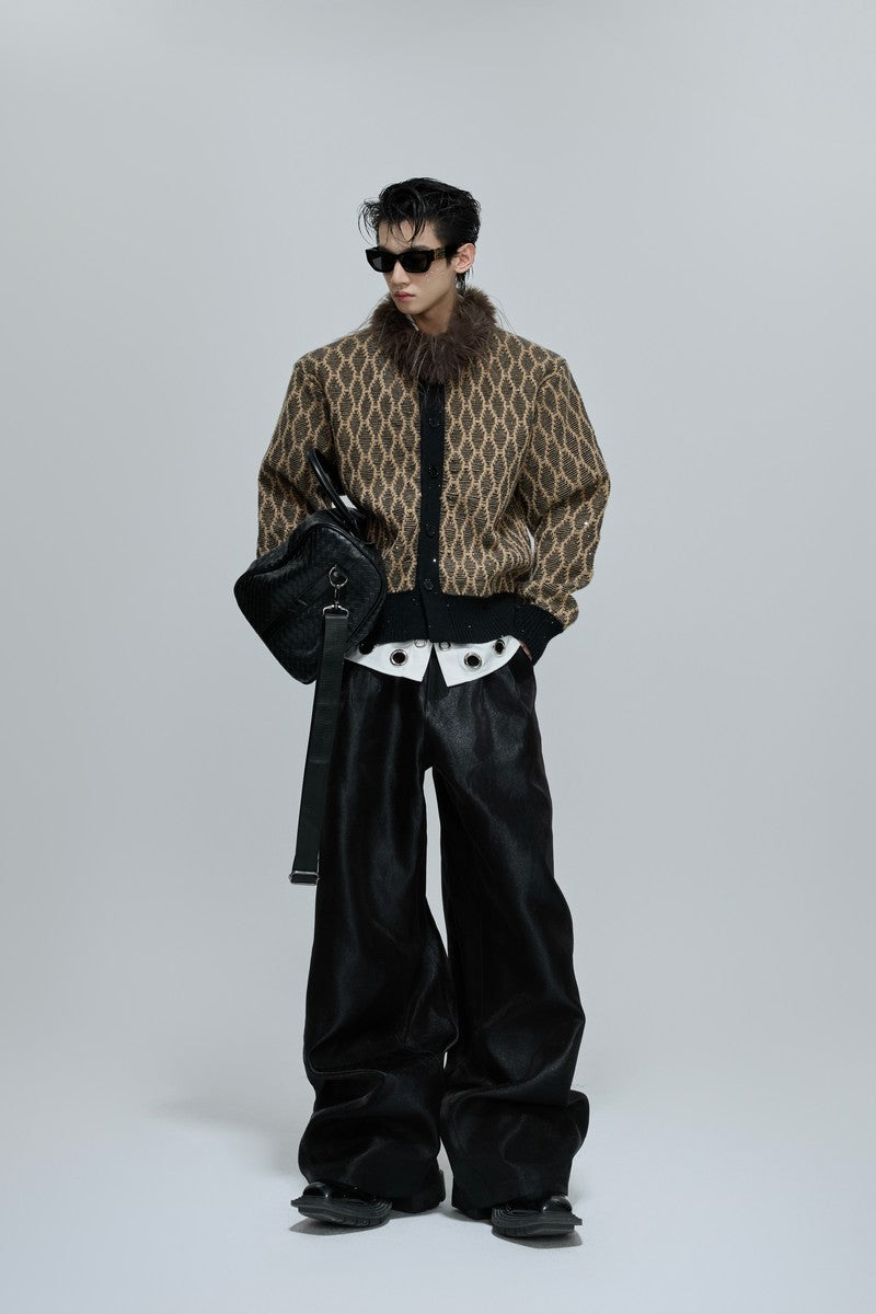 Sequin Knit Cardigan with Fur Collar - EU Only