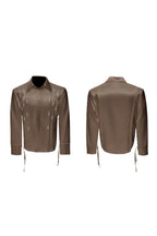 Metallic Tie Pearl Pleated Shirt