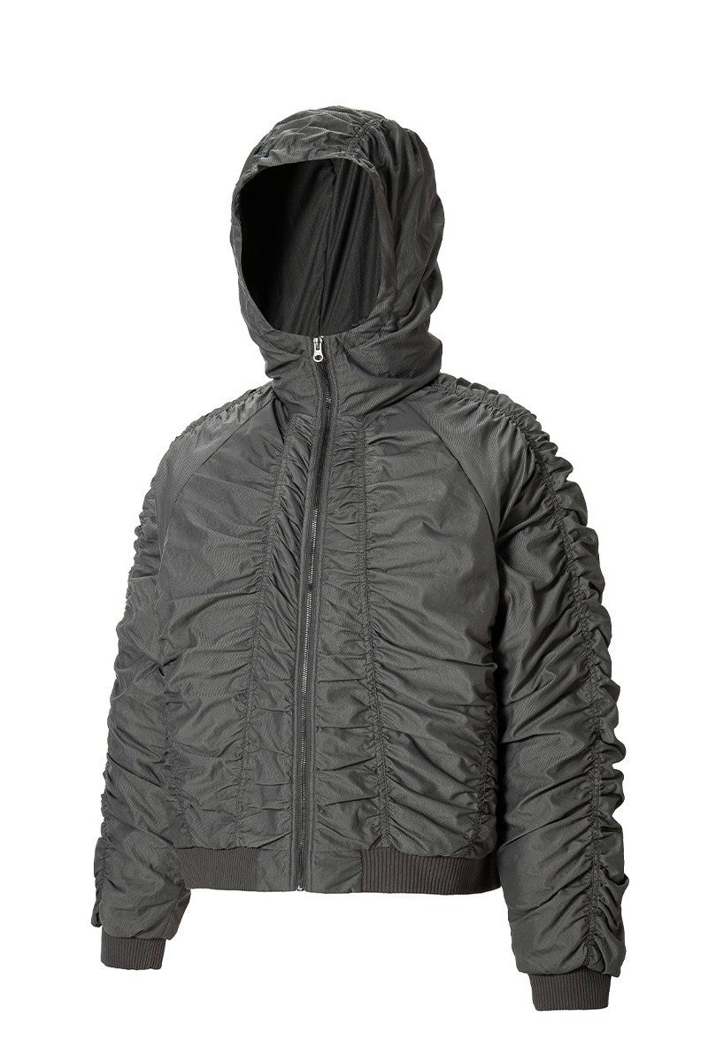 Wrinkled Bomber Puffer Jacket