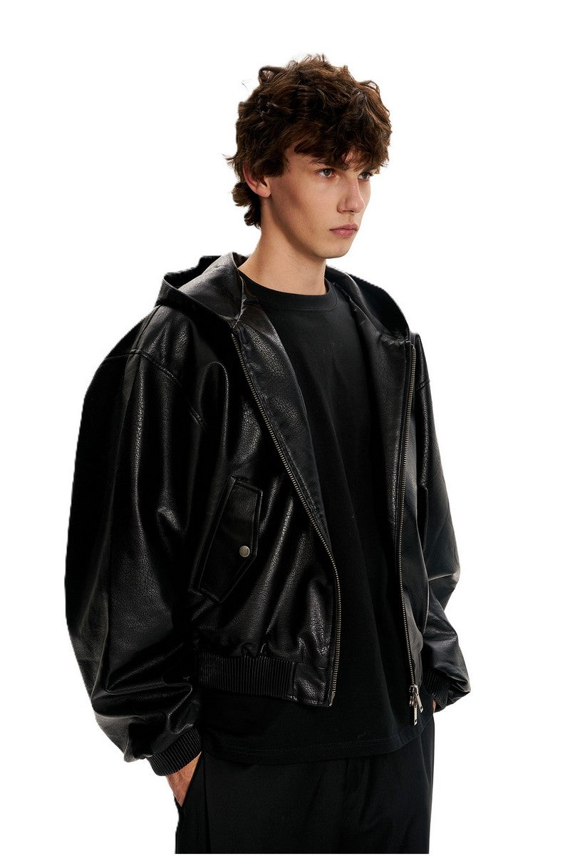 Black PU Hooded Jacket - EU Only