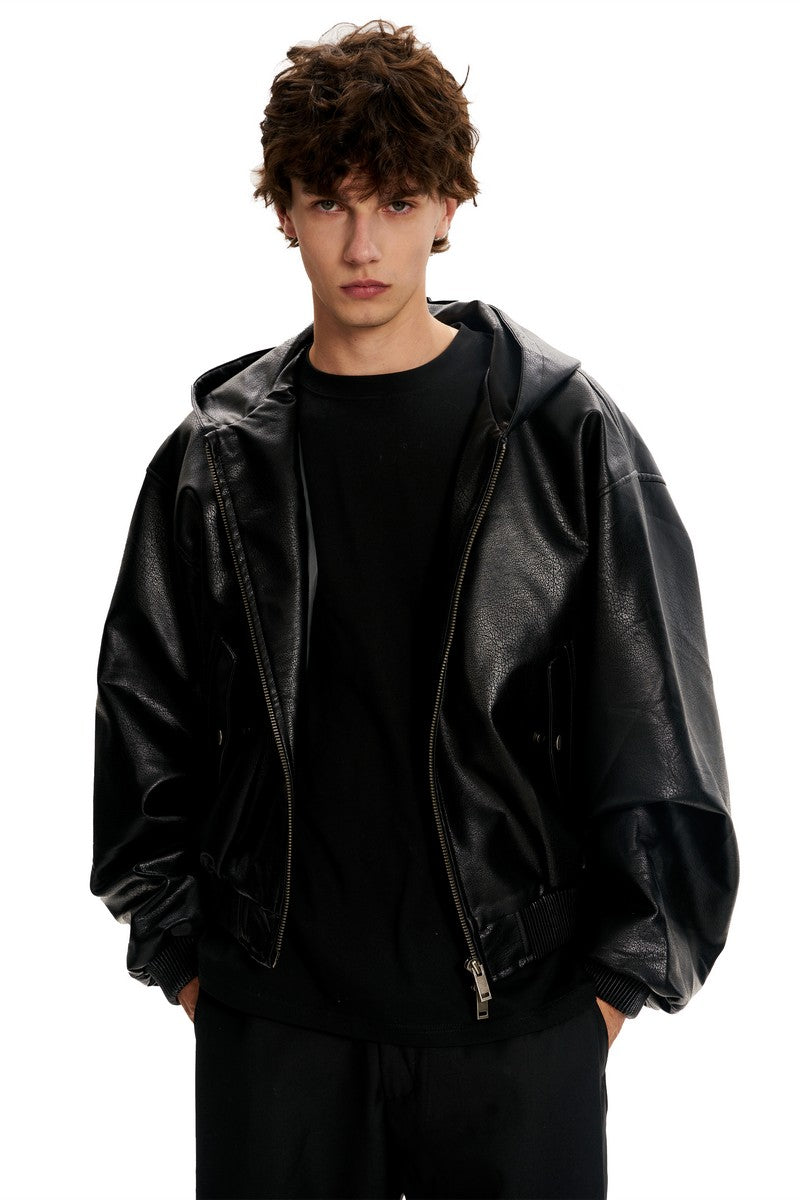 Black PU Hooded Jacket - EU Only