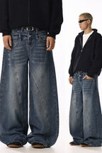 Deconstructed Curved Wide Jeans