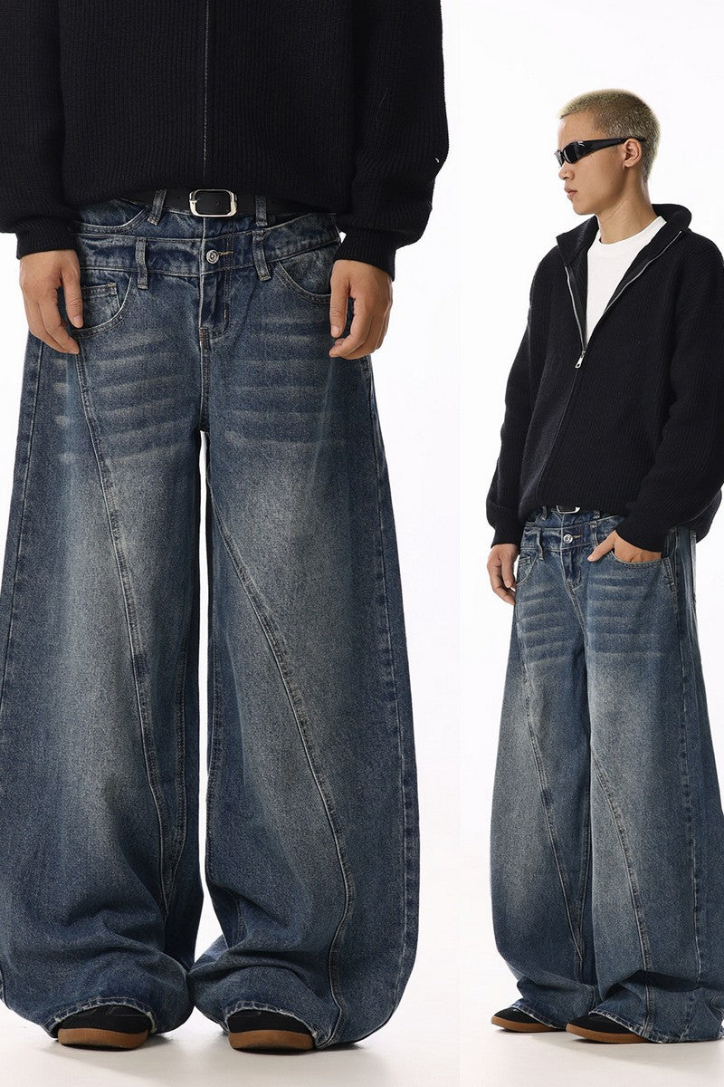 Deconstructed Curved Wide Jeans