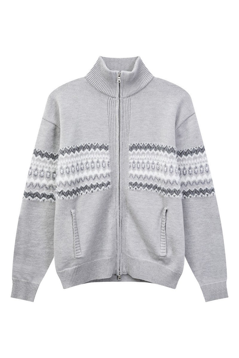 Heavyweight Fair Isle Knit Zip Cardigan