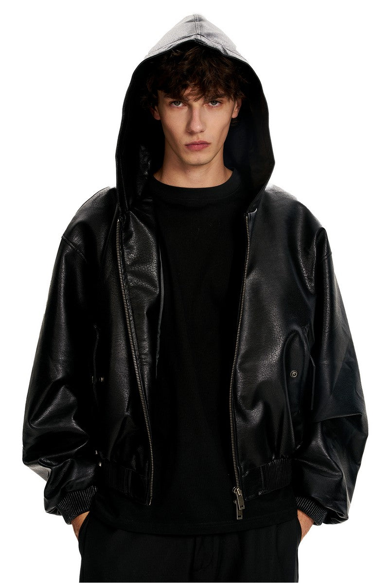 Black PU Hooded Jacket - EU Only