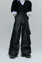 Glossy Pleated Straight Leg Trousers - EU Only