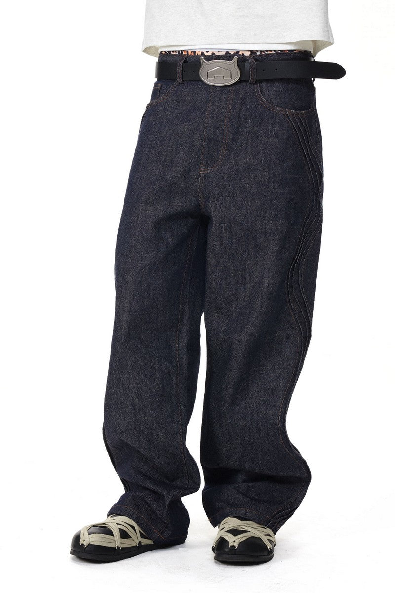 Twisted Seam Raw Denim Jeans