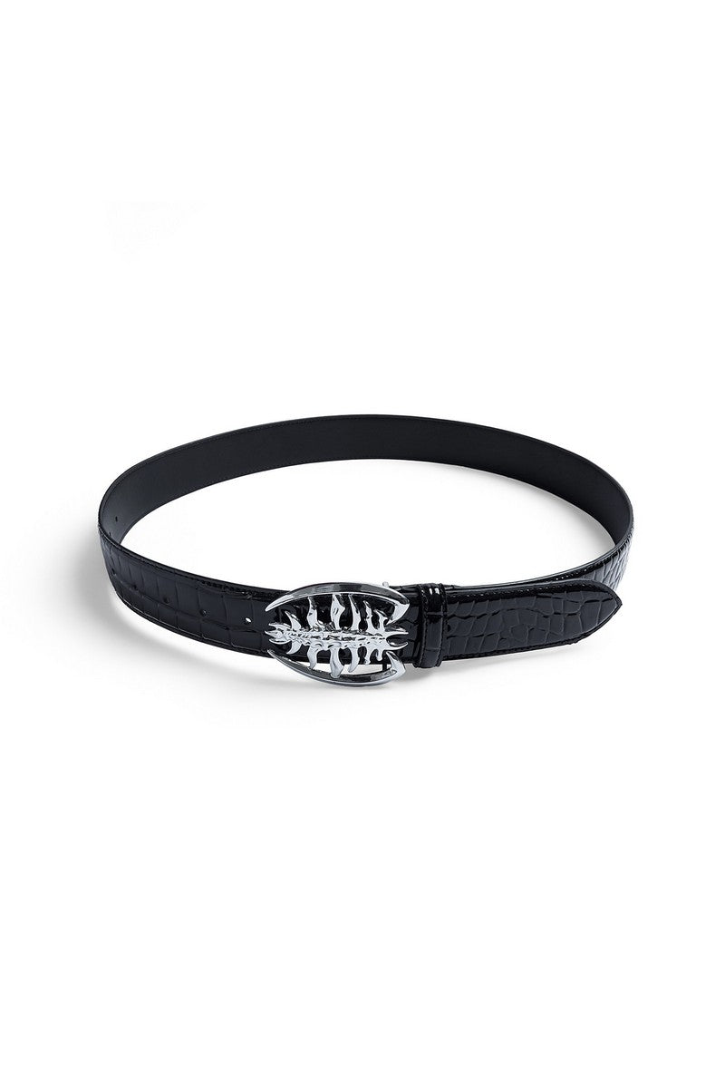 Metal Spine Buckle Leather Belt