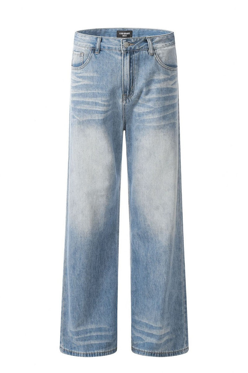 Washed Whisker Wide Jeans