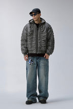 Wrinkled Bomber Puffer Jacket