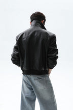 Cropped PU Leather Biker Jacket