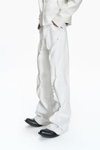 Pleated Studded Straight Jeans