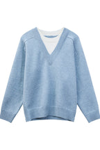Layered Look V-Neck Wool Sweater