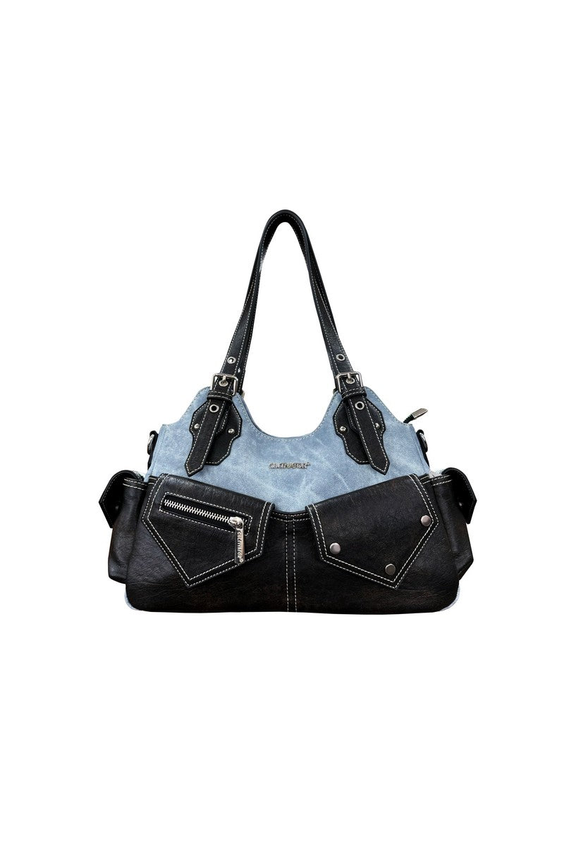 Denim Patchwork Shoulder Bag