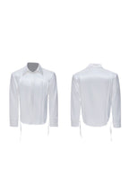 Metallic Tie Pearl Pleated Shirt