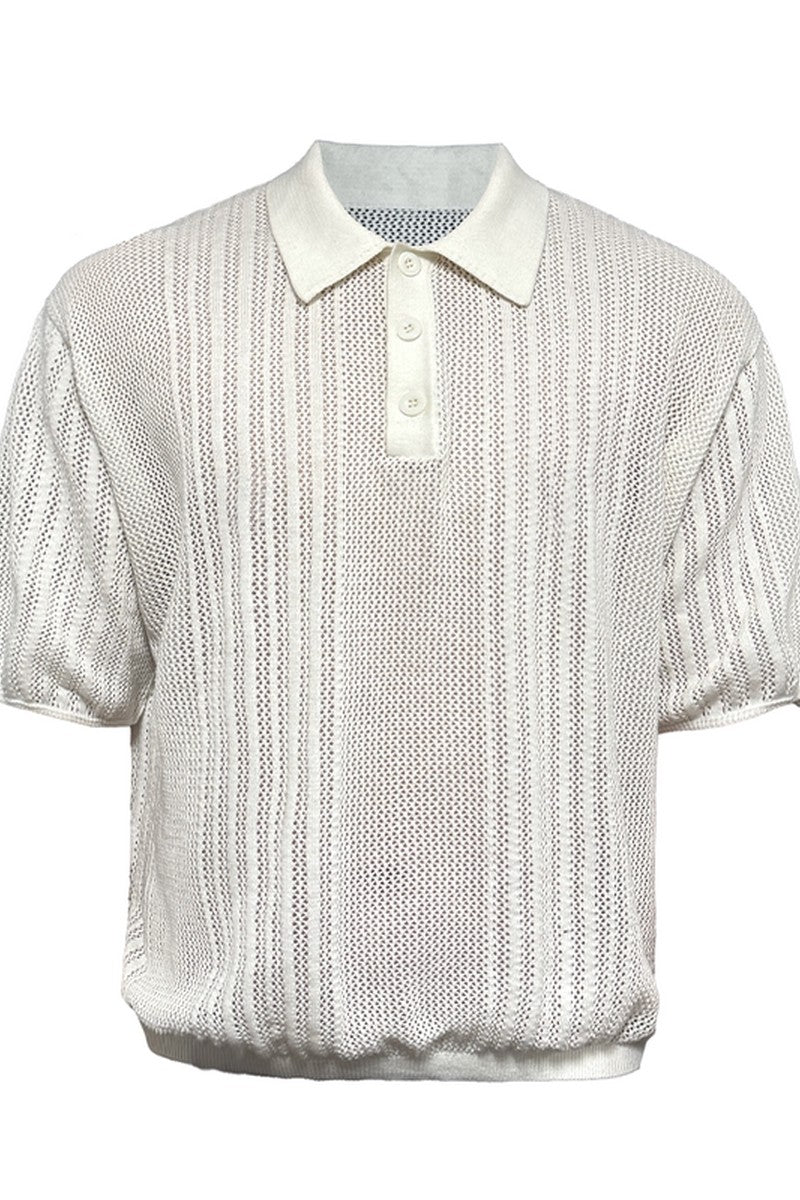Open Knit Polo Tee