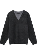 Layered Look V-Neck Wool Sweater