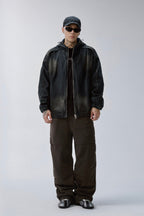Distressed Patchwork Hooded Jacket