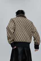 Sequin Knit Cardigan with Fur Collar - EU Only