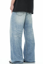Washed Whisker Wide Jeans
